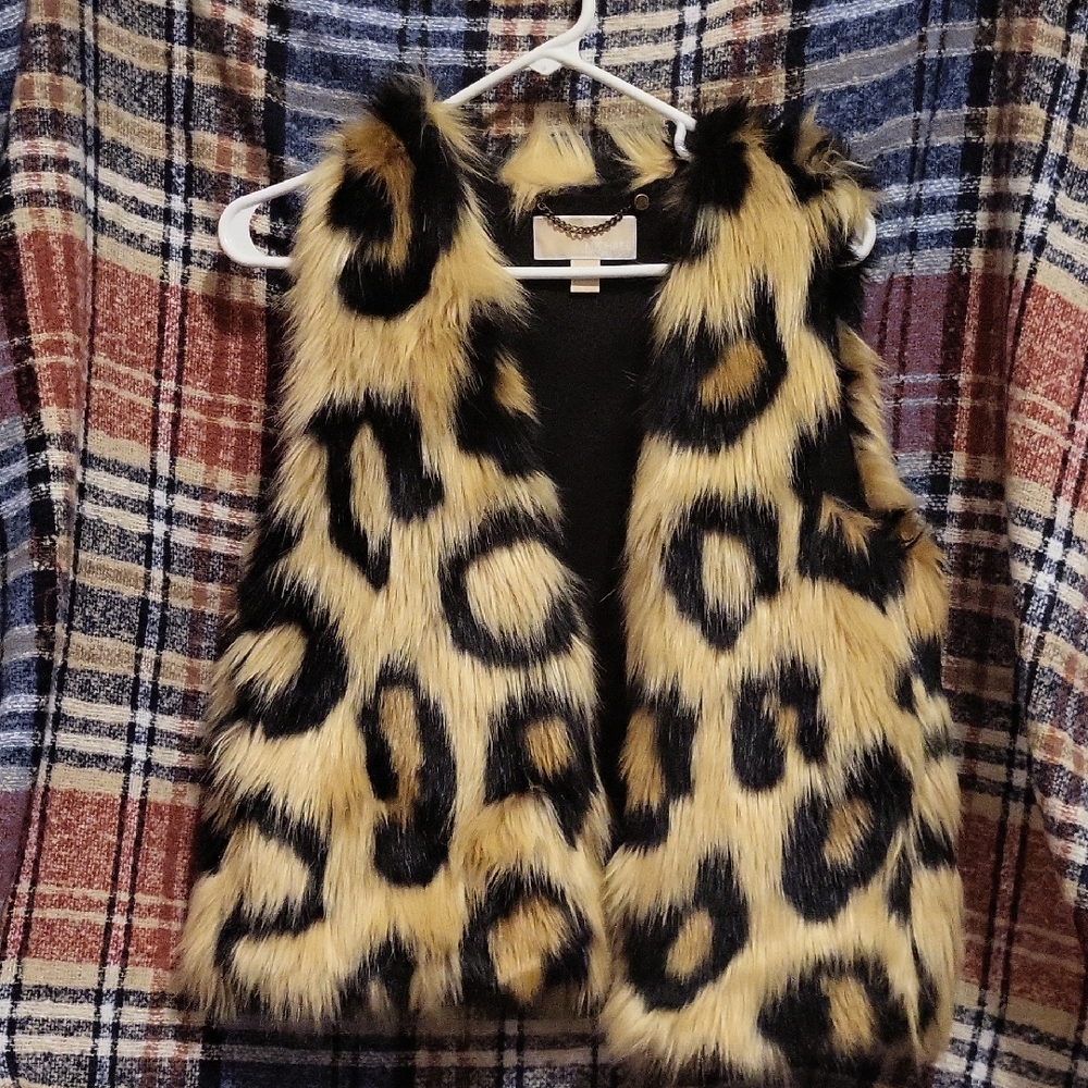 Michael Kors Black and Cream Faux Fur Vest